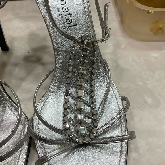 Gunmetal Rhinestone and Silver Evening Heels, Beautiful, Sz 8.5 / 39 - Picture 15 of 16